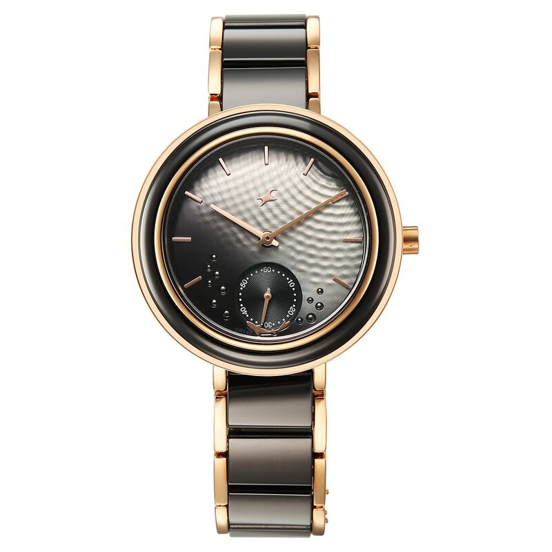 Fastrack Oceanyx - Ceramic Quartz Analog Black Dial Two Toned Strap Watch For Girls