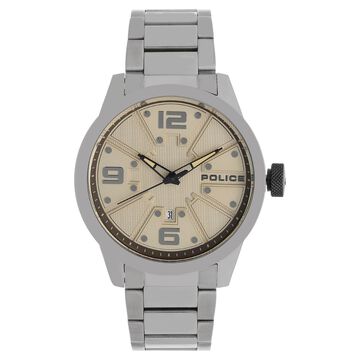 Police Quartz Analog with Date Beige Dial Stainless Steel Strap Watch for Men