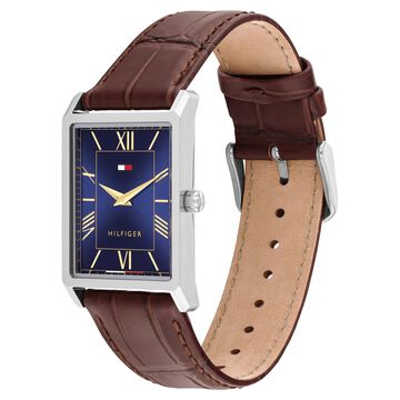 Tommy Hilfiger Quartz Analog Blue Dial Brown Leather Strap Watch For Men
