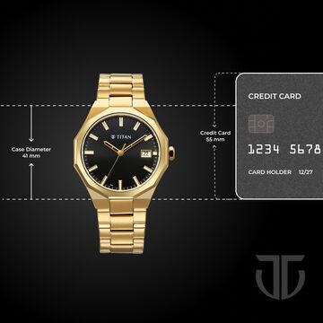 Titan Regalia Dodecagon Quartz Analog with Date Black Dial Golden Stainless Steel Strap Watch For Men