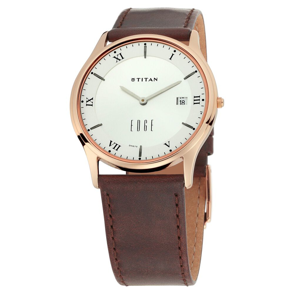 Buy Online Titan Edge Quartz Analog White Dial Leather Strap