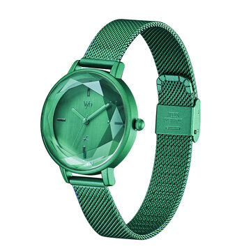 Fastrack Vyb Aurora Quartz Analog Green Dial Stainless Steel Strap Watch for Girls