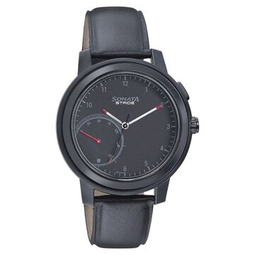 Sonata Stride Smart Black Dial Leather Strap Watch for Men