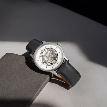 Titan Automatic Silver Dial Black Leather Strap Watch for Men