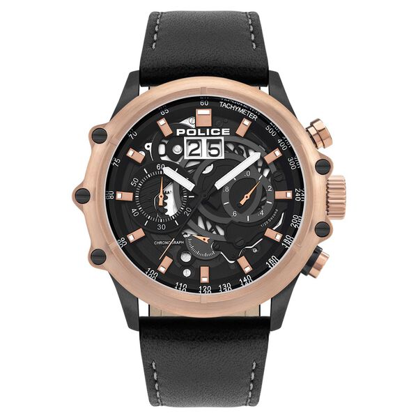 Police Quartz Chronograph Black Dial Leather Strap Watch for Men - image number 0