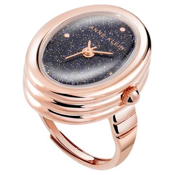 Anne Klein Quartz Analog Blue Dial Rose Gold Metal Ring Watch For Women