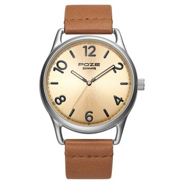 Poze by Sonata Quartz Analog Beige Dial PU Leather Strap Watch for Men
