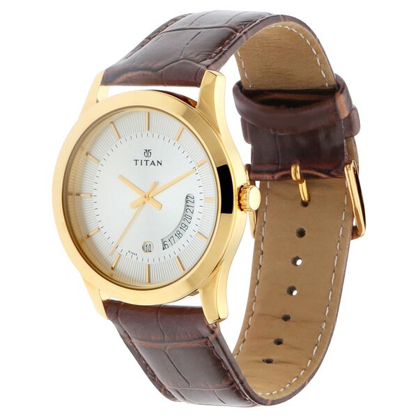 Titan Quartz Analog with Date Silver Dial Leather Strap Watch for Men - image number 2
