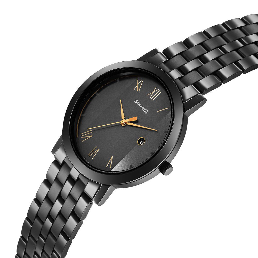Sonata black chain watch deals