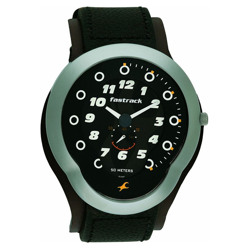 Fastrack Quartz Analog Black Dial Leather Strap Watch for Guys