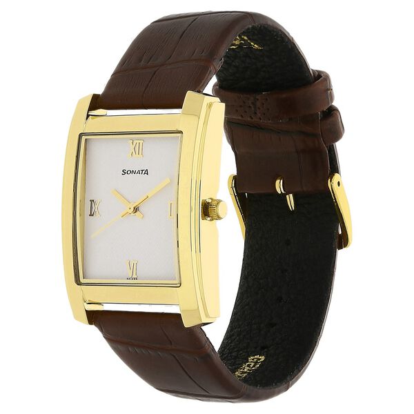 Sonata Quartz Analog White Dial Leather Strap Watch for Men - image number 1