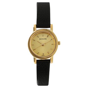 Sonata Quartz Analog Champagne Dial Leather Strap Watch for Women