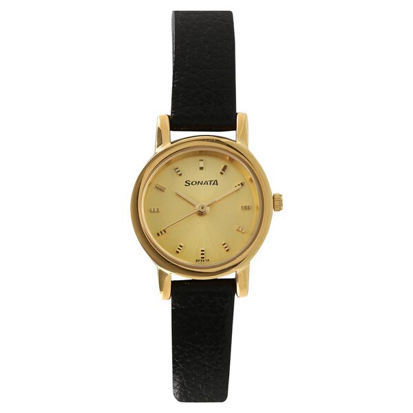 Sonata Quartz Analog Champagne Dial Leather Strap Watch for Women - image number 0