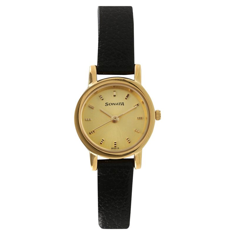 Sonata Quartz Analog Champagne Dial Leather Strap Watch for Women