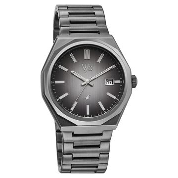 Vyb Orion By Fastrack Quartz Analog Grey Dial Grey Stainless Steel Strap Watch For Guys