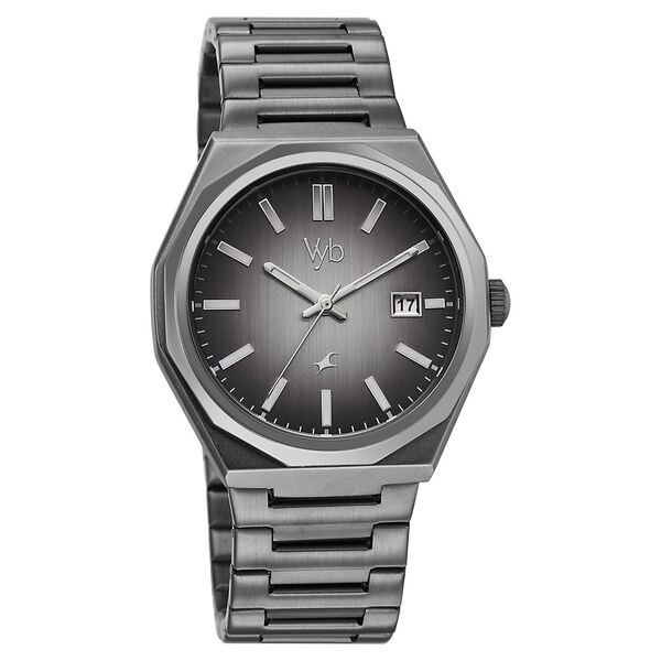 Vyb Orion By Fastrack Quartz Analog Grey Dial Grey Stainless Steel Strap Watch For Guys - image number 1
