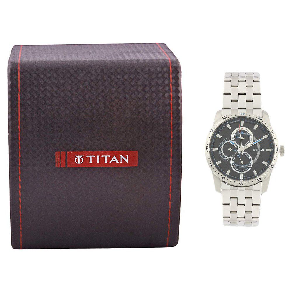 Buy Online Titan Quartz Multifunction Black Dial Watch for Men