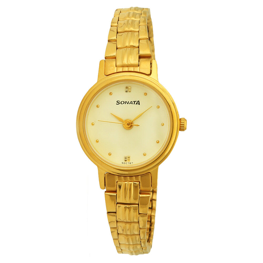 Sonata ladies watch golden colour best sale