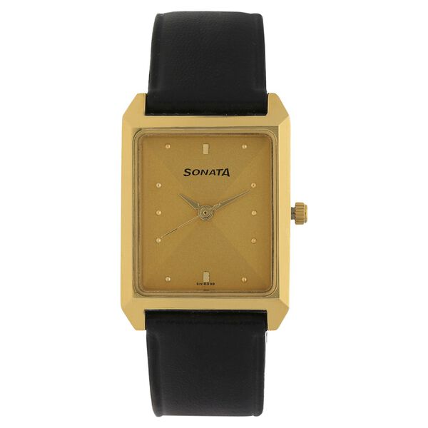 Sonata Quartz Analog Champagne Dial Leather Strap Watch for Men - image number 0