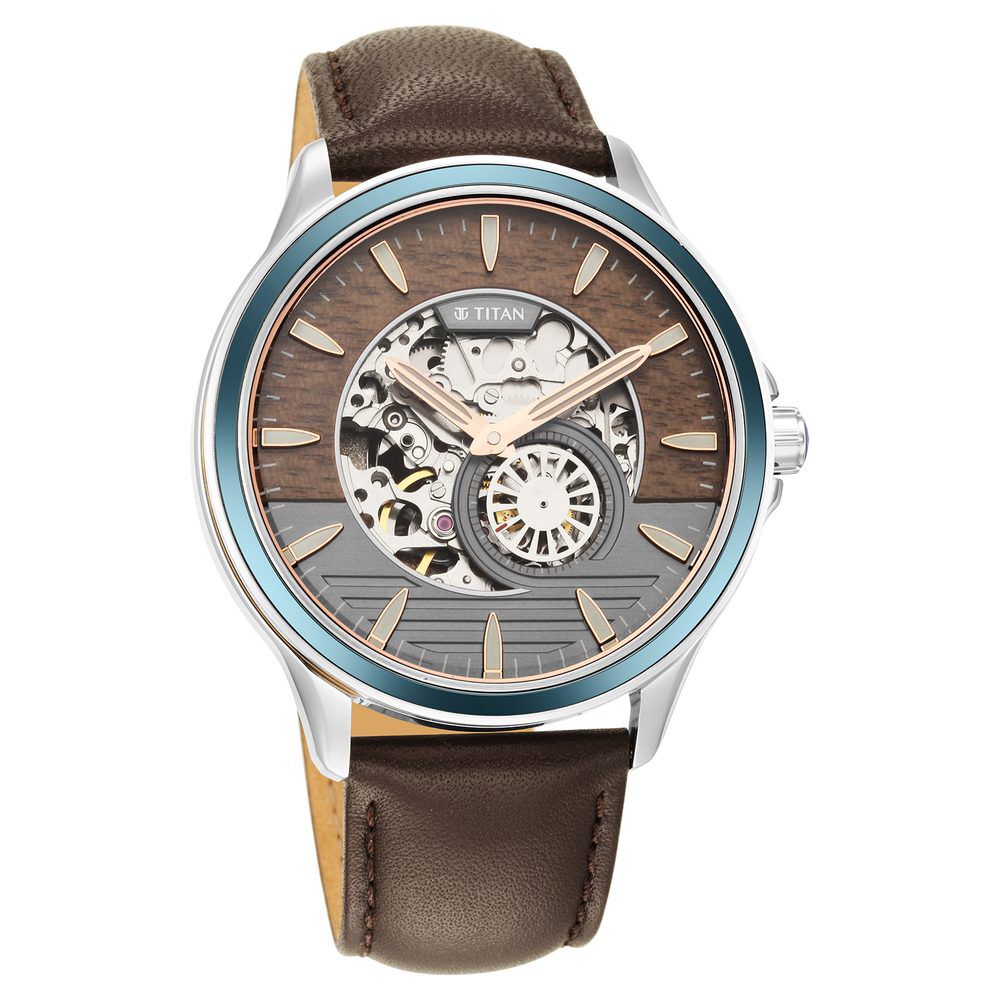 Buy Online Titan Automatic Anthracite Dial Leather Strap Watch for