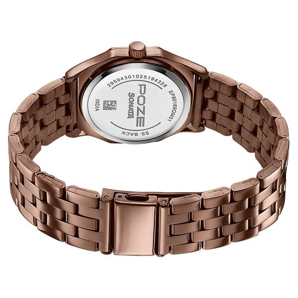 Poze By Sonata Quartz Analog Brown Dial Brown Metal Strap Watch For Women - image number 6