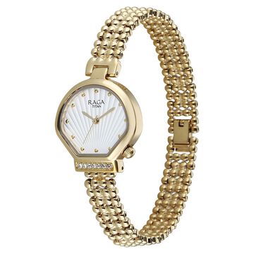 Titan Raga Spotlight Quartz Analog White Dial Golden Metal Strap Watch For Women