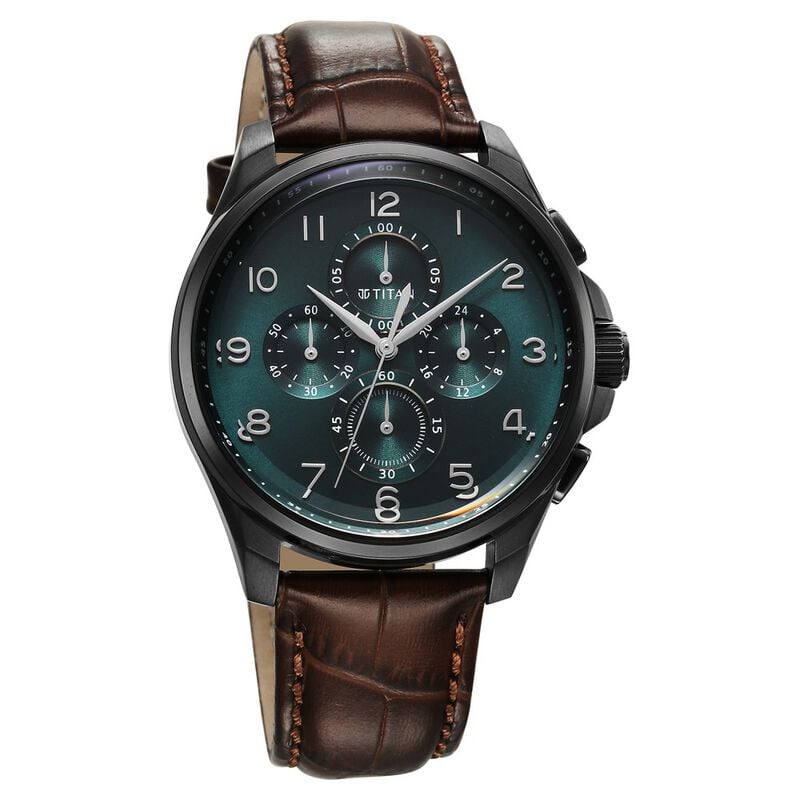 Titan Classic Chrono Blue Dial Quartz Multifunction Leather Strap watch for Men - image number 1