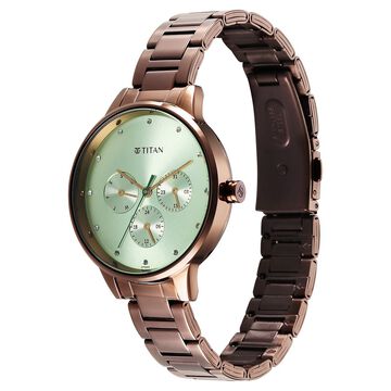 Titan Razzle Dazzle Quartz Analog with Day and Date Green Dial Brown Stainless Steel Strap Watch For Women