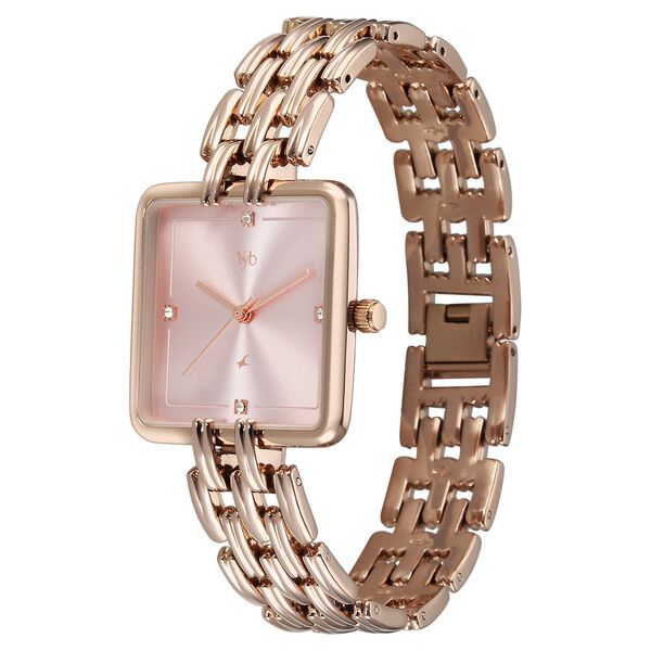 Vyb Minimalist By Fastrack Quartz Analog Pink Dial Rose Gold Metal Strap Watch For Girls - image number 2