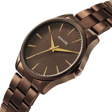 Sonata Traditional Essentials Quartz Analog Brown Dial Brown Metal Strap Watch For Men