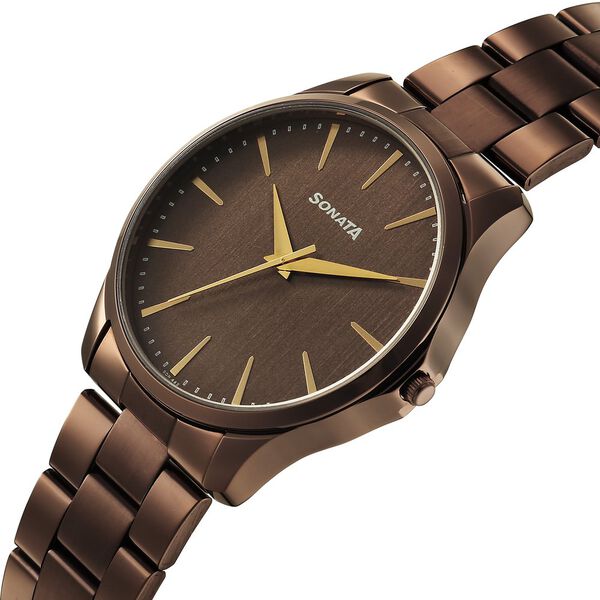 Sonata Traditional Essentials Quartz Analog Brown Dial Brown Metal Strap Watch For Men - image number 2