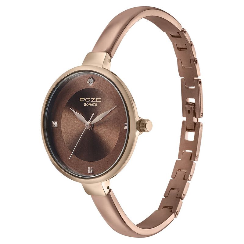 Buy Online Sonata Poze Quartz Analog Brown Dial Metal Strap Watch for