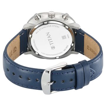 Titan Timeless Treasures Quartz Analog Dual Time Blue Dial With Blue Color Leather Strap Watch For Men