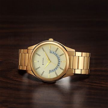 Titan Lagan Yellow Dial Analog Metal Strap Watch for Men