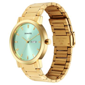 Sonata Utsav Quartz Analog with Day and Date Green Dial Stainless Steel Strap Watch for Men