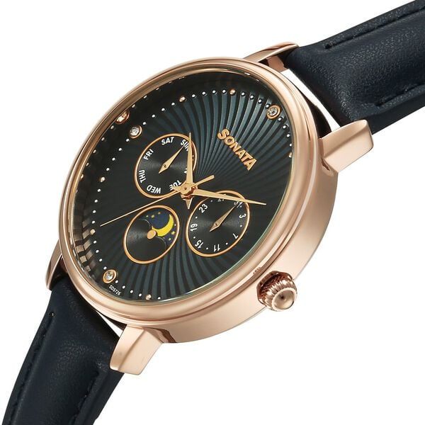Sonata Festive Quartz Multifunction Blue Dial Leather Strap Watch For Women - image number 2