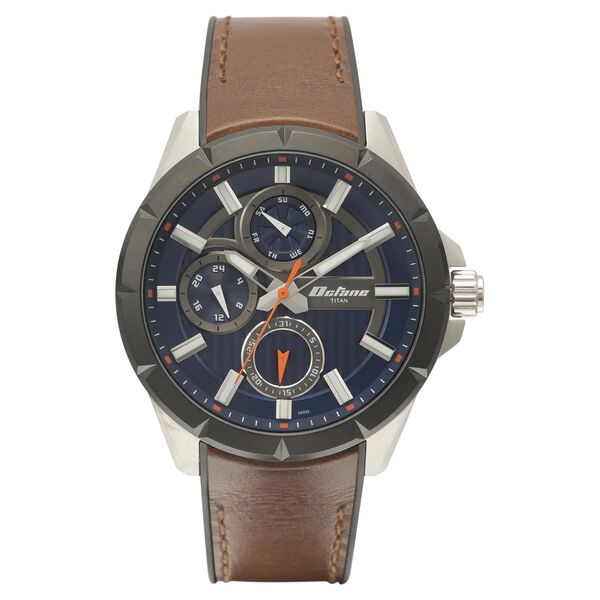 Titan Quartz Multifunction Blue Dial Silicone & Leather Strap Watch for Men - image number 1