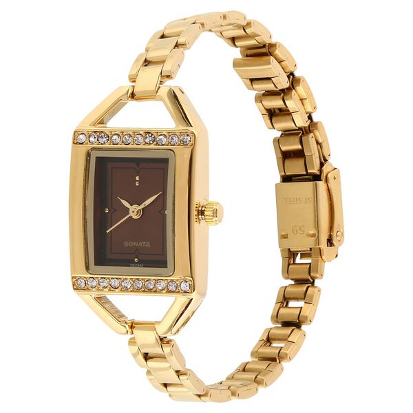Sonata Quartz Analog Brown Dial Stainless Steel Strap Watch for Women - image number 1