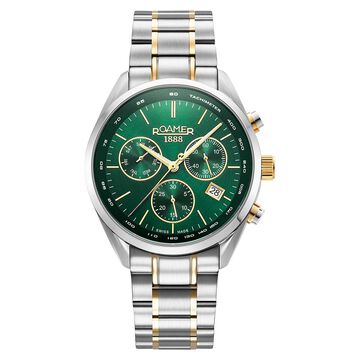 Roamer Pro Chrono Quartz Chronograph With Date Green Dial Two Toned Stainless Steel Strap Watch For Men