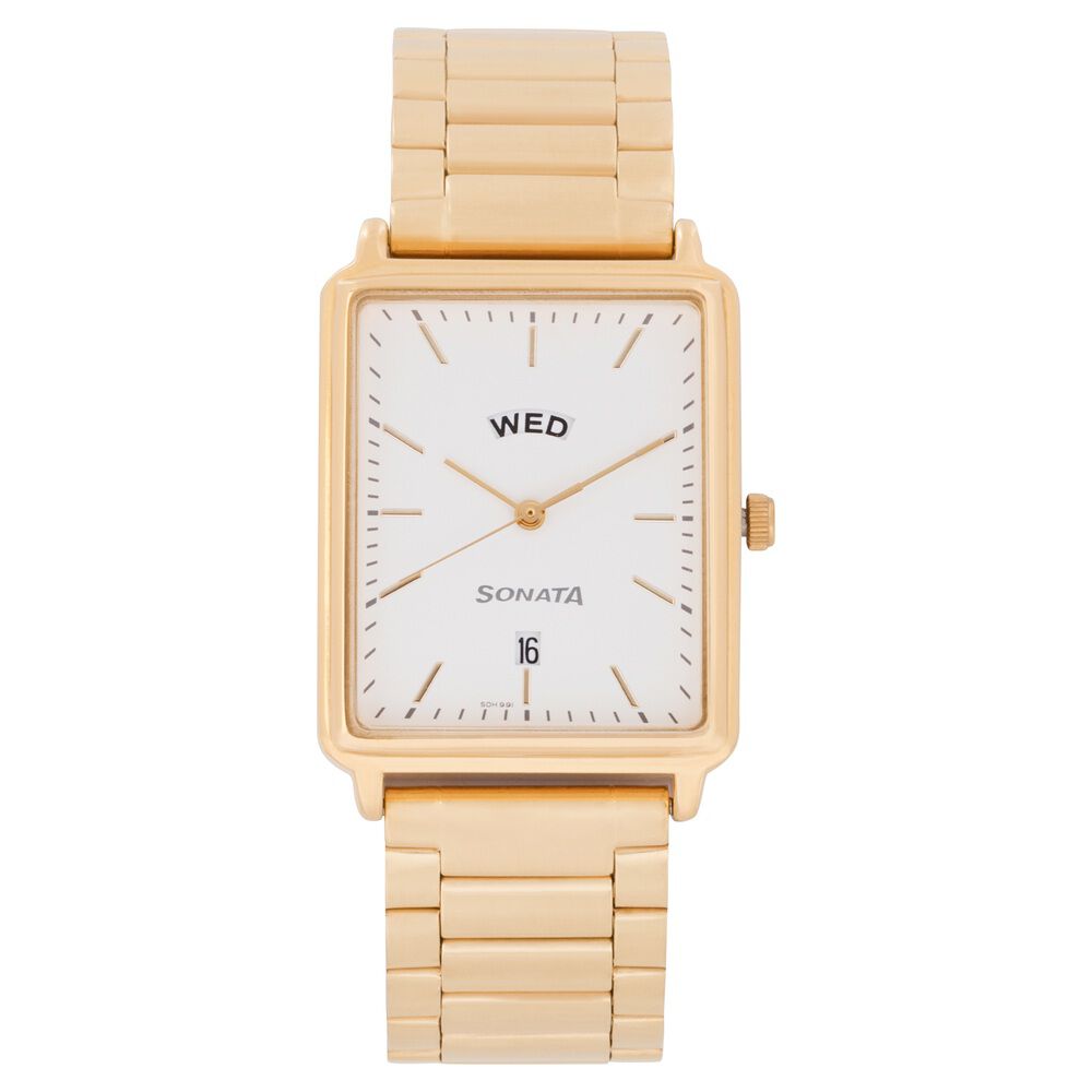 Sonata Quartz Analog with Day and Date White Dial Stainless Steel Strap Watch for Men-picture-33