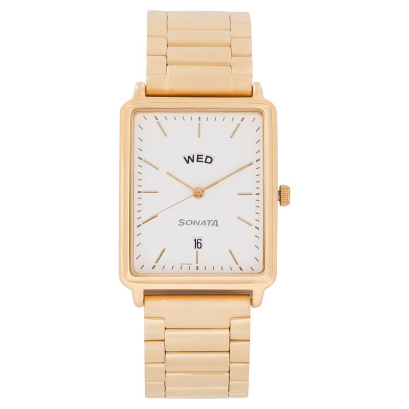 Sonata Quartz Analog with Day and Date White Dial Stainless Steel Strap Watch for Men