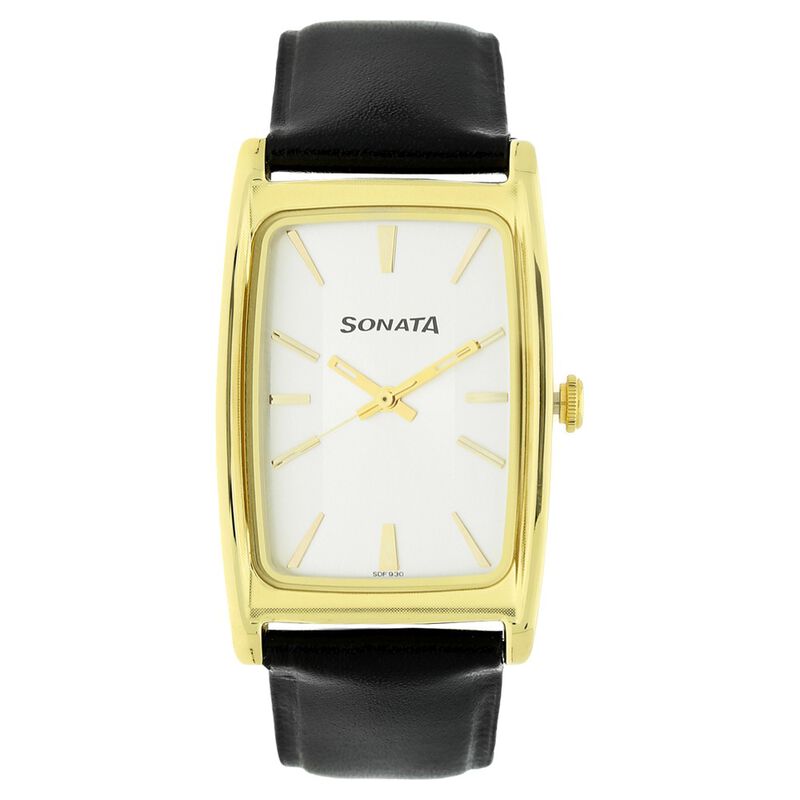 Sonata Quartz Analog Silver Dial Leather Strap Watch for Men