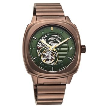 Fastrack Automatics Collection Green Dial Brown Stainless Steel Strap Watch For Guys
