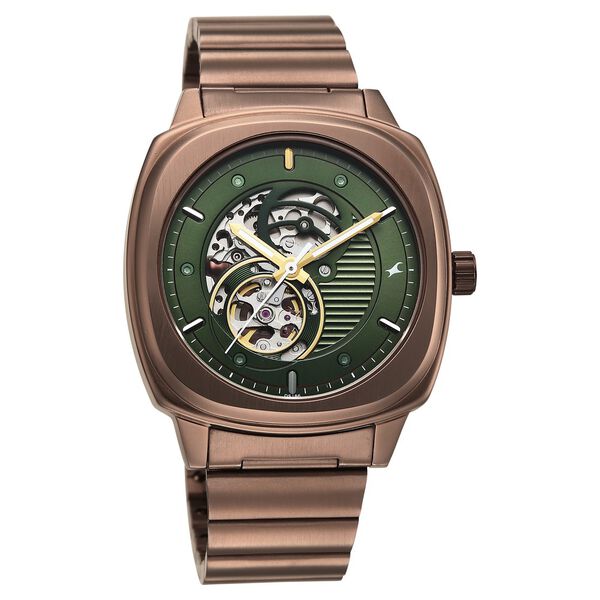 Fastrack Automatics Collection Green Dial Brown Stainless Steel Strap Watch For Guys - image number 1