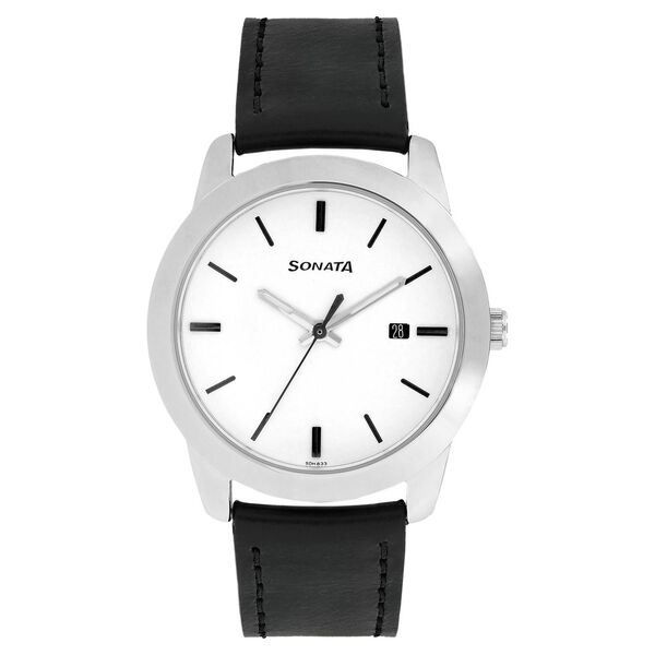 Sonata Quartz Analog with Date White Dial Leather Strap Watch for Men - image number 0