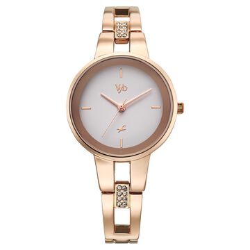 Vyb Halo By Fastrack Quartz Analog White Dial Metal Strap Watch For Girls