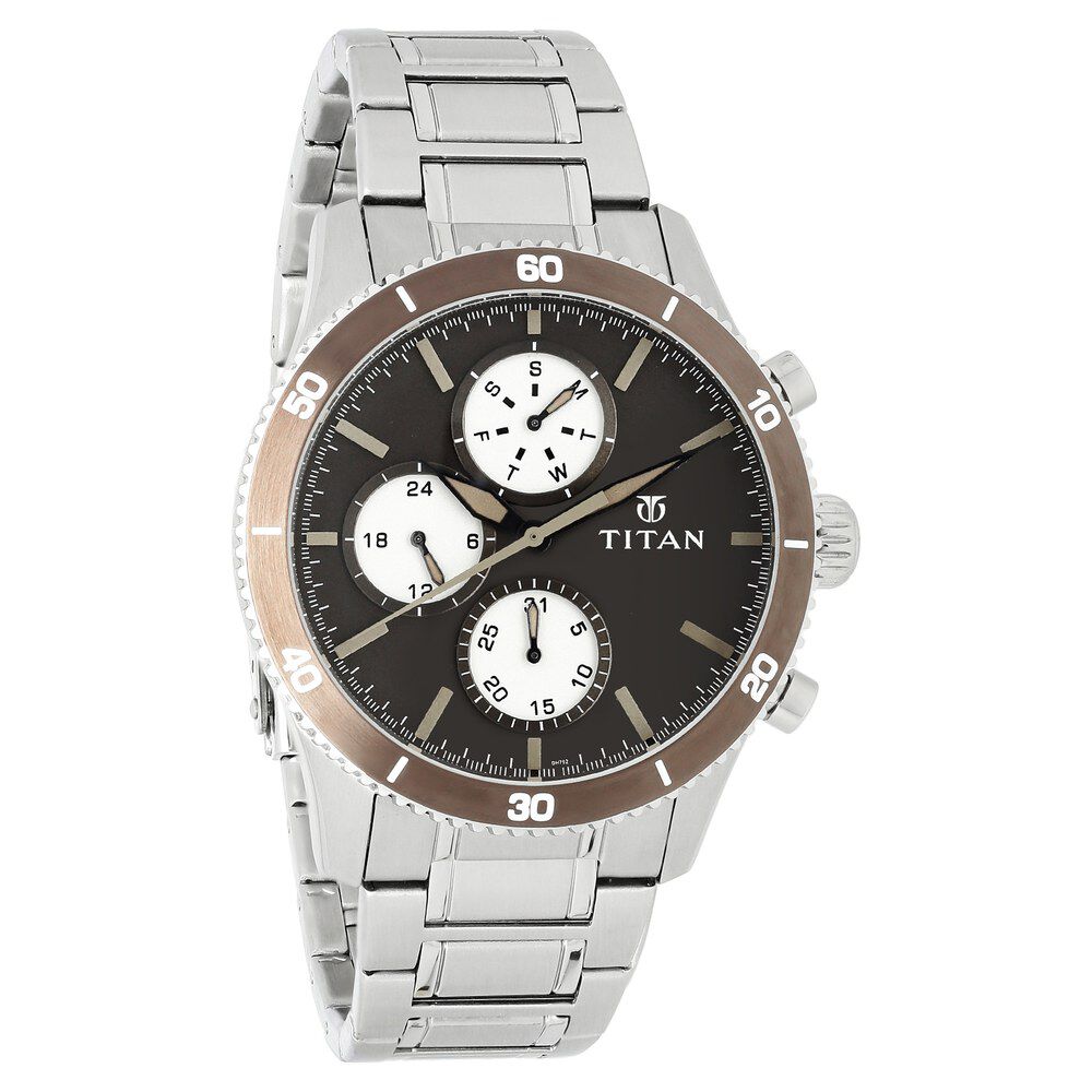 Buy Online Titan Chronograph Brown Dial Stainless Steel Strap