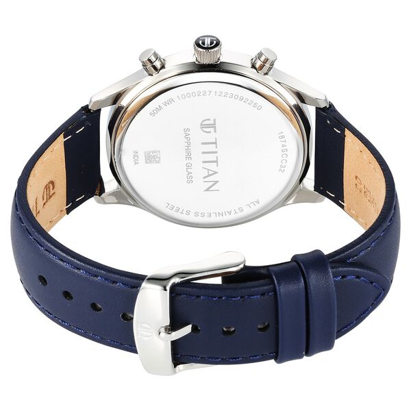 Titan Sapphire Multifunction Quartz Analog with Day and Date Blue Dial Leather Strap Watch for Men - image number 4