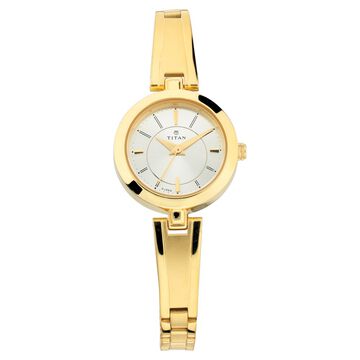 Titan Quartz Analog Silver Dial Golden Metal Strap Watch For Women
