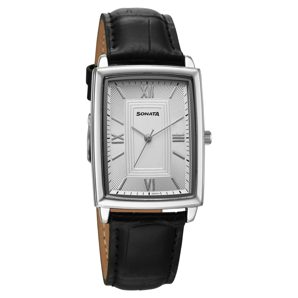 Sonata Festive Quartz Analog Silver Dial Leather Strap Watch For Men-image-7